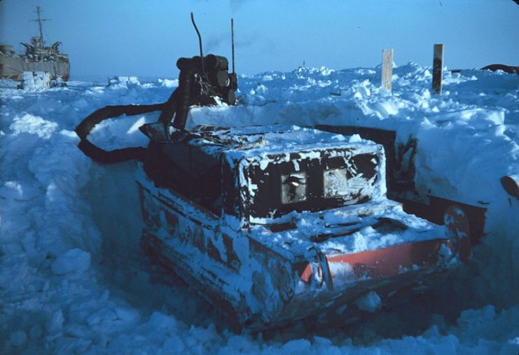 “Digging out a weasel – not a fun job when it’s 40 degrees below zero. Alaska, Barter Island, North Slope. Spring, 1949..” NOAA Photo Library CC BY 2.0