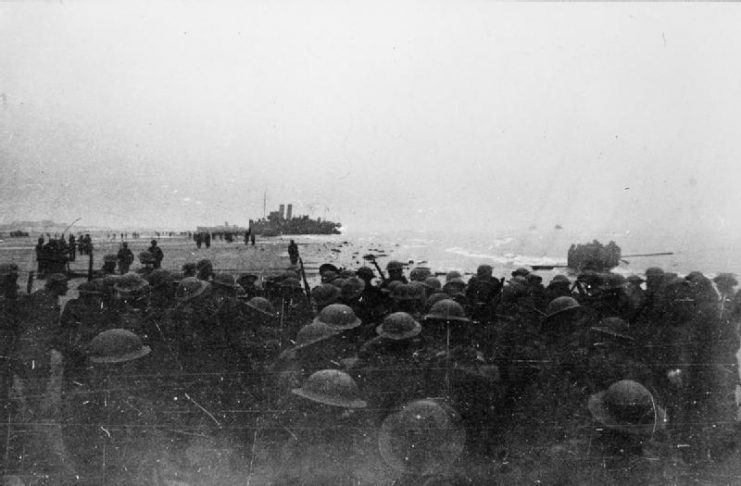 Men of the 2nd Royal Ulster Rifles awaiting evacuation at Bray Dunes, near Dunkirk, 1940.