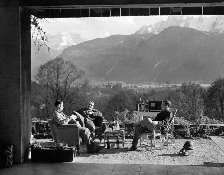 Three members of Easy Company sitting together at the Eagle's Nest