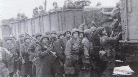 Members of Easy Company boarding a train
