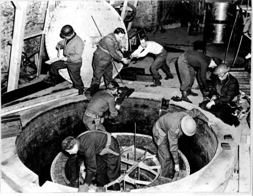 Dismantling the German experimental nuclear pile at Haigerloch.