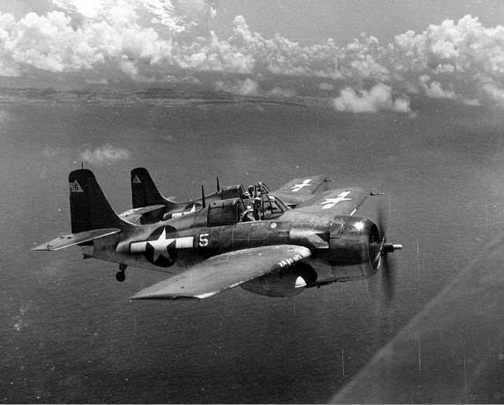FM-2s from White Plains, in June 1944, with 58 gallon drop tanks
