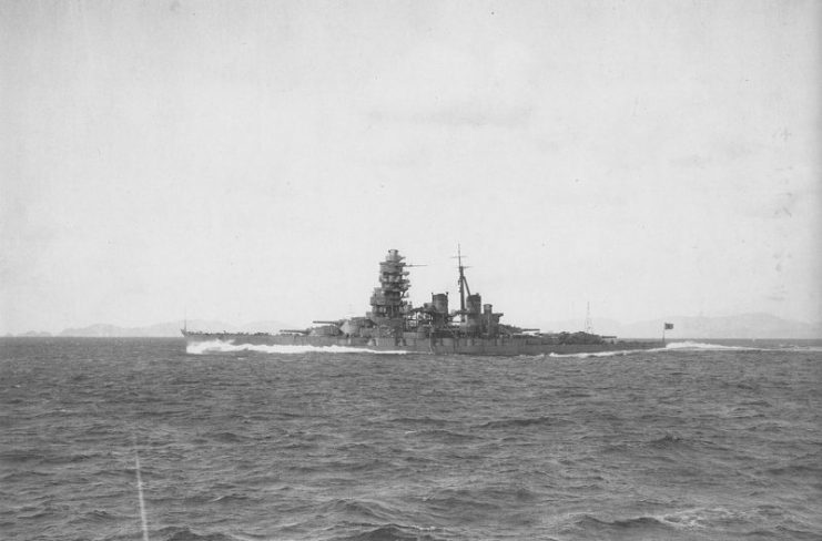 Hiei undergoing full power trials off Tukugewan following her second reconstruction, December 1939