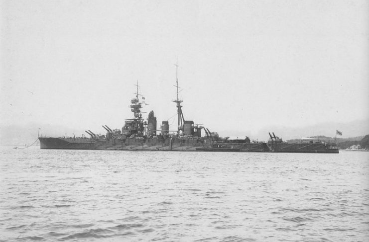 Imperial Japanese Navy battlecruiser Hiei at Sasebo, Japan, after first reconstruction, 1926