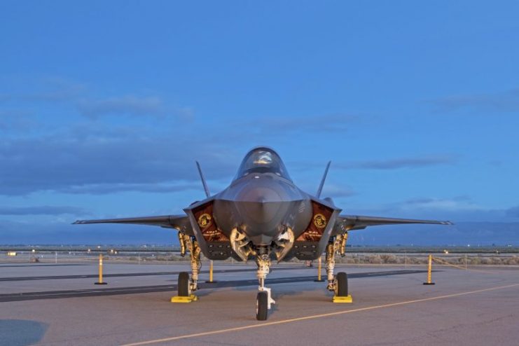 F-35 Lightning on the runway during sunrise