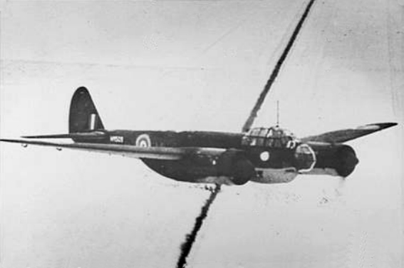 A captured Junkers Ju 88A-5, RAF serial HM509, of No. 1426 (Enemy Aircraft Circus) Flight based at Collyweston, Northamptonshire, in flight.