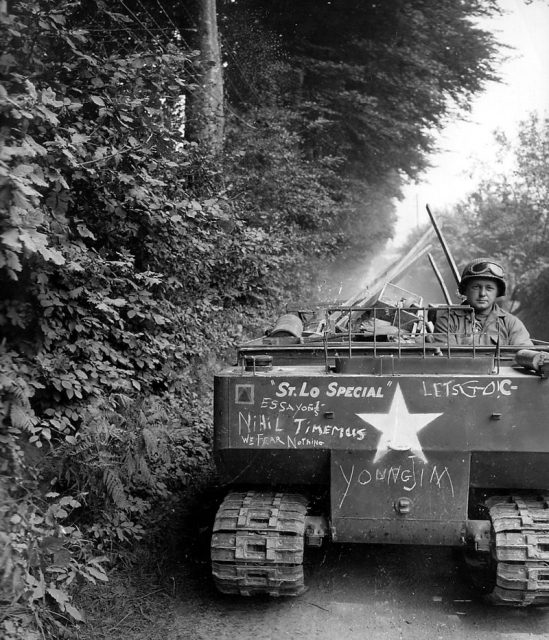 M29 Weasel with various slogans written on the front.