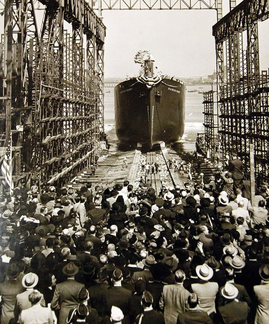 On 27 September 1941, SS Patrick Henry, the first U.S. Liberty ship, was launched at Baltimore, Maryland. Numerous other vessels were launched on that day, known as “Liberty Fleet Day.” Surviving World War II, Patrick Henry was scrapped in 1960.