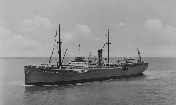 The German seaplane catapult ship MS Schwabenland, which brought the German Neuschwabenland expedition to Antarctica.1938