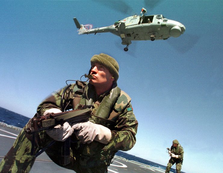 Portuguese Marines wield Walther MPLs during a training exercise.