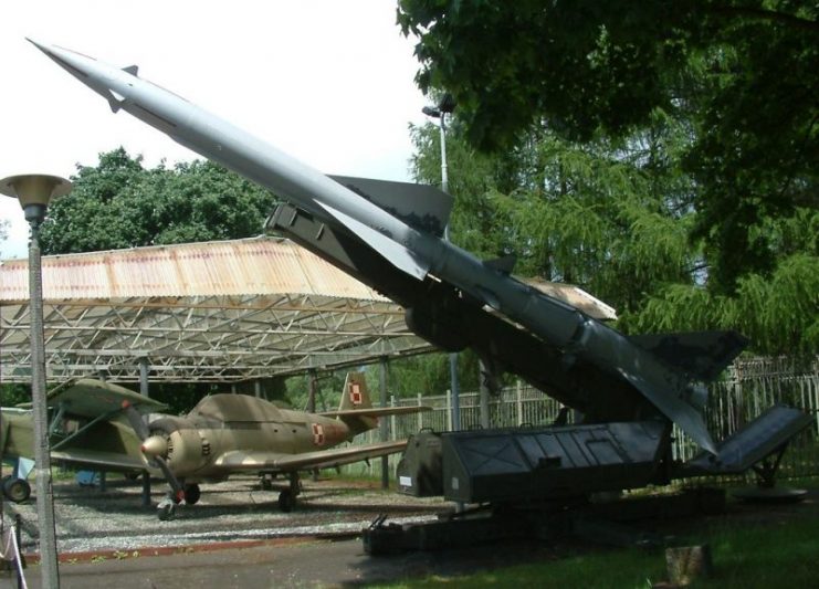 S-75 Dvina with V-750V 1D missile on a launcher. An installation similar to this one shot down Major Anderson’s U-2 over Cuba.