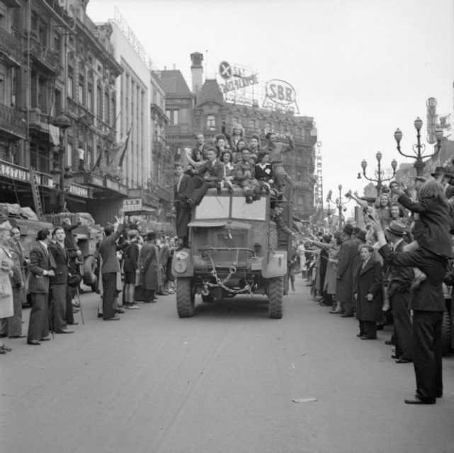 Scenes of jubilation as British troops liberate Brussels, September 4, 1944.