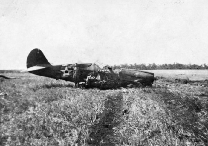 A crashed U.S. Army Air Force Curtiss P-40E Warhawk.