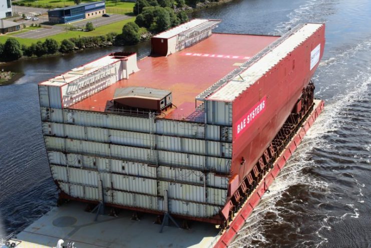 Shot taken from the Erskine Bridge of LB04 section of HMS Prince of Wales starting its journey from Glasgow to Rosyth.Photo: Mark Harkin CC BY 2.0