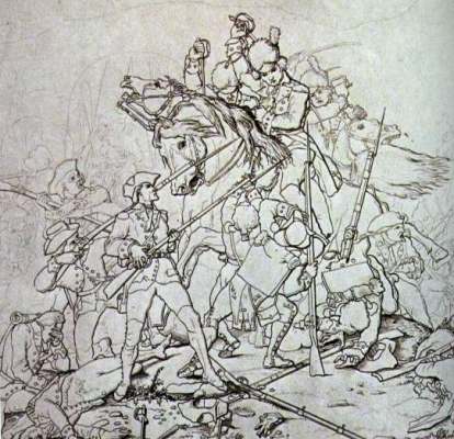 Sketch of the Waxhaw Massacre thought to be for a 19th-century lithograph