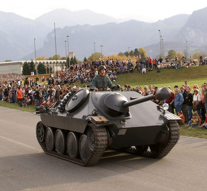 Swiss Army. Tank destroyer G 13, imported 1946-7, originally German Wehrmacht Jagdpanzer 38(t) “Hetzer.”