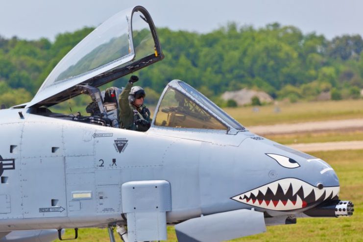 The Fairchild Republic A-10 Thunderbolt II performing airshow routine at the Langley Air Force Base located in Hampton, VA