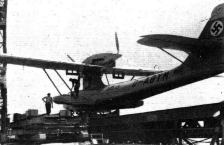 The German Lufthansa Dornier Do 18E flying boat (D-ABYM “Aeolus”) on the catapult of MS Schwabenland.Photo: The Flight magazine archive CC BY-SA 4.0