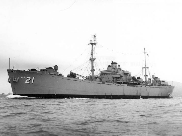 USS Dionysus (AR-21) underway.