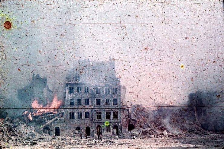 Warsaw Old Town in flames during Warsaw Uprising.