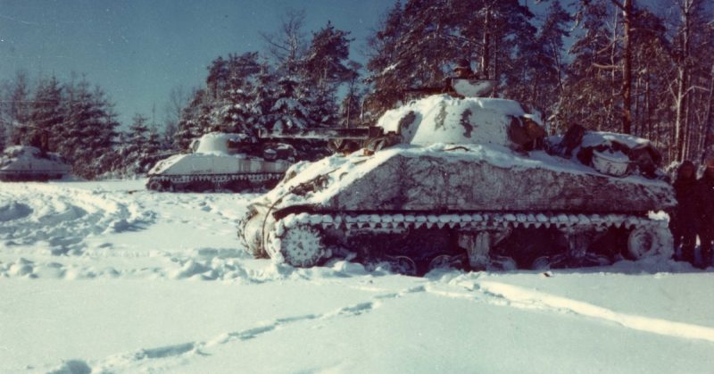 M-4 Sherman Tanks Lined up in a Snow Covered Field, near St. Vith, Belgium