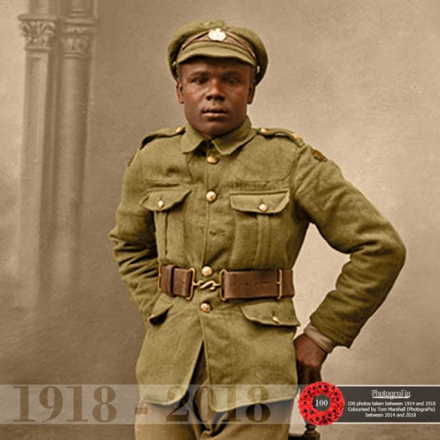 4. An unknown soldier of the British West Indies regiment, photographed at Vignacourt, France. Original image courtesy of Ross Coulthart, author of ‘The Lost Tommies’ & The Kerry Stokes Collection – Louis & Antoinette Thuillier.