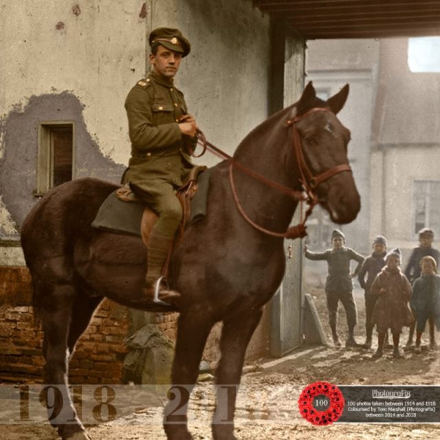 6. An unknown soldier from ‘A’ Squadron, the North Irish Horse Regiment on horseback, photographed at Vignacourt, France. Original image courtesy of Ross Coulthart, author of ‘The Lost Tommies’ & The Kerry Stokes Collection – Louis & Antoinette Thuillier.