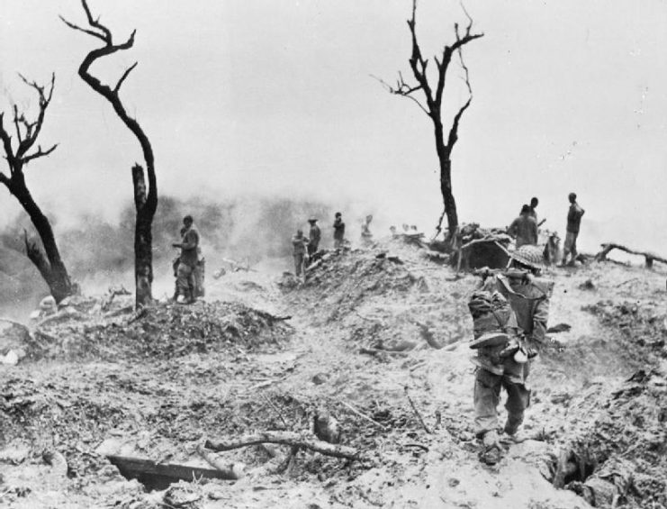 Burma Campaign, Part of the Pacific War during World War II. The scene on Scraggy Hill, captured by the 10th Gurkhas during the Battle of Imphal