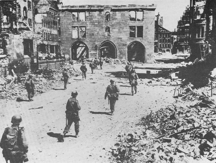 Men of the U.S. 3rd Infantry Division in Nuremberg, Germany on 20 April 1945.