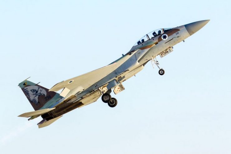 Israeli Air Force 69 Squadron F-15I Raam taking off into the sunset