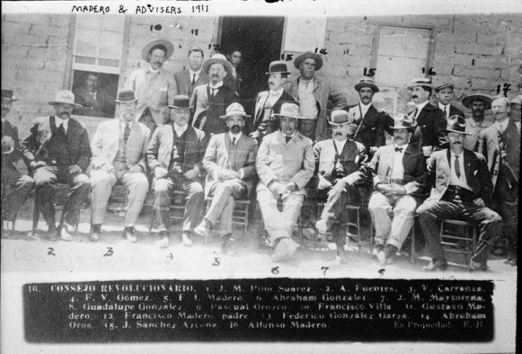 Mexican Revolution: Northern leaders of the revolt against Díaz pose for a photo after the First Battle of Juárez.