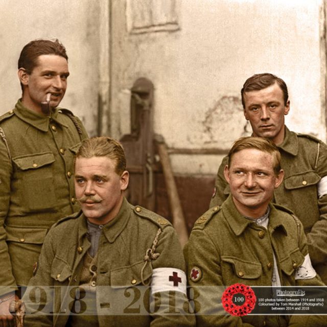 18. Joshua Riley and unknown soldiers, Vignacourt, France. Original image courtesy of Ross Coulthart, author of ‘The Lost Tommies’ & The Kerry Stokes Collection – Louis & Antoinette Thuillier.