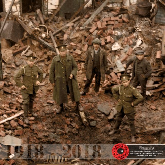 24. Damage in the yard of the home of vet and blacksmith Mr T.H. Walden in East Street off Albert Street, King’s Lynn, following a Zeppelin raid which took place on 19th January 1915. 