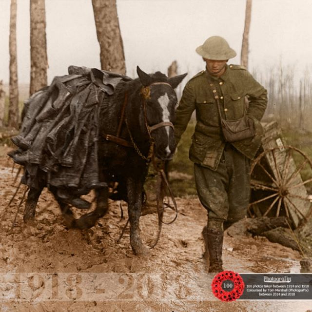 27. A horse and soldier transporting boots.