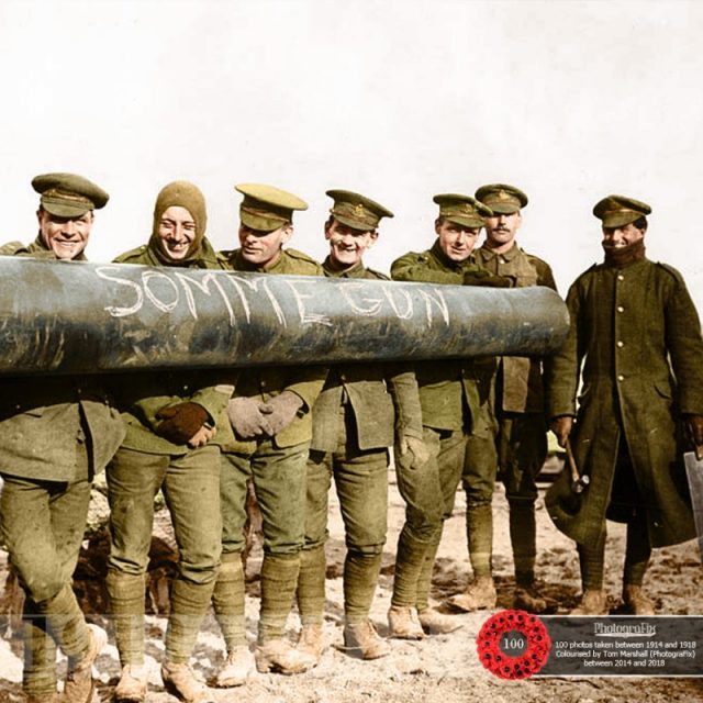 47. Original caption: ‘Some jolly gunners and their pet.’