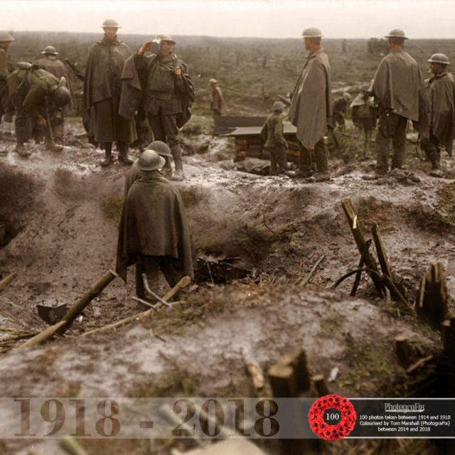 60. New Zealand soldiers in the Ypres Salient. I was commissioned to colourise this image for the cover for ‘Passchendaele: The Day by Day Account’ by Chris McCarthy, published by Uniform Press.