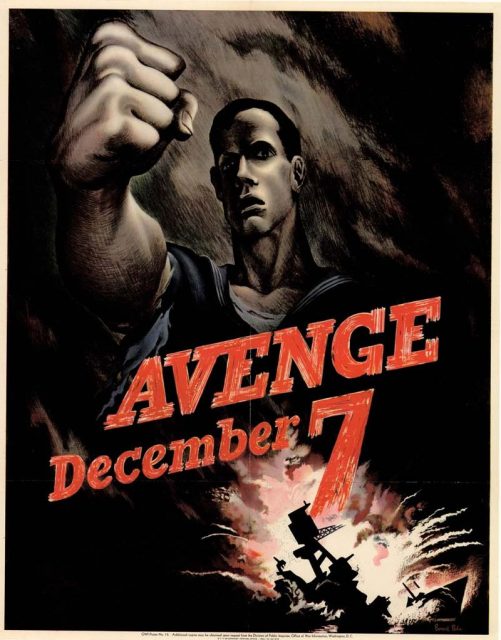 U.S. propaganda poster calling for revenge for the Pearl Harbor attack.