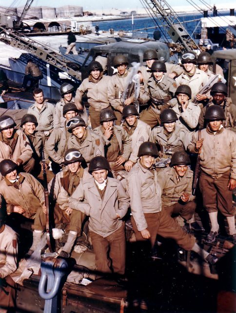 Preparing for loading on the ships unloading in Normandy, at the beginning of June 1944.