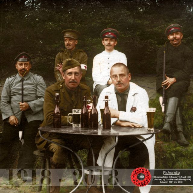 82. Irish soldiers with their German captors at Sennelager prisoner of war camp, 1914/1915.