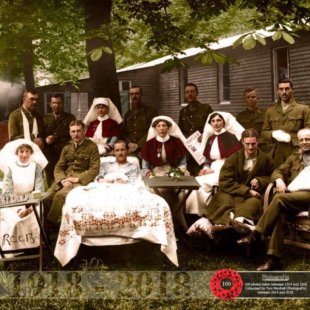 85. A group of Irish soldiers recuperating with nurses c1917.