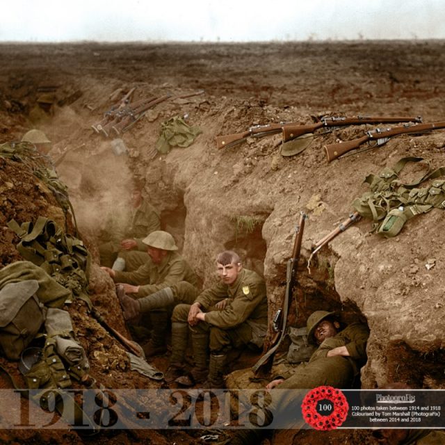 99. Welsh Guardsmen in a reserve trench, Guillemont, September 1916.