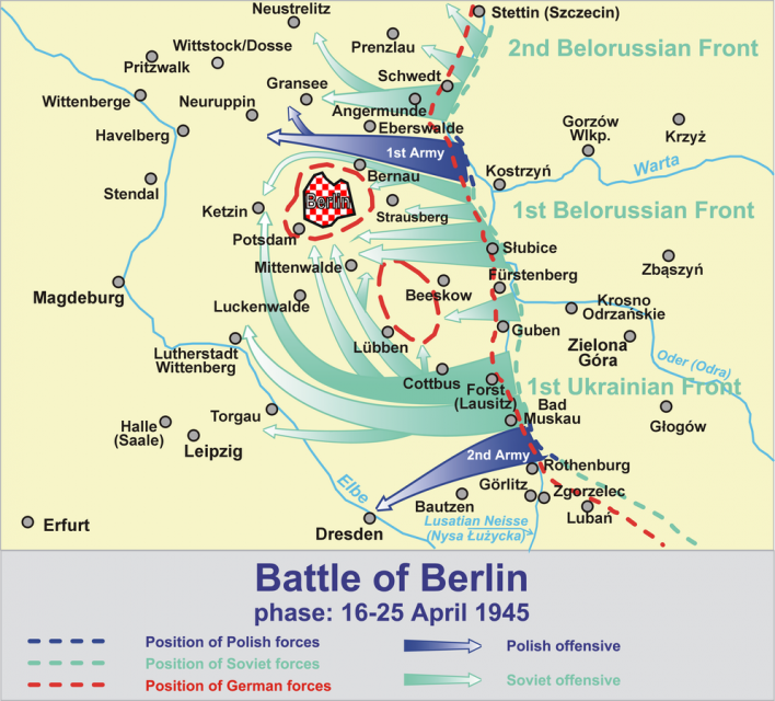 Map of the Battle of Berlin, phase of 16-25 April 1945. Lonio17 / Orionist / CC BY-SA 3.0