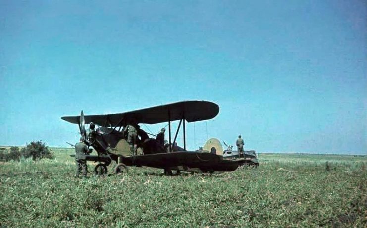 A damaged and abandoned Po-2 which was forced to land in Ukraine, and was subsequently captured by German troops, 1941. On this type of aircraft, the Night Witches flew more than 24,000 sorties.