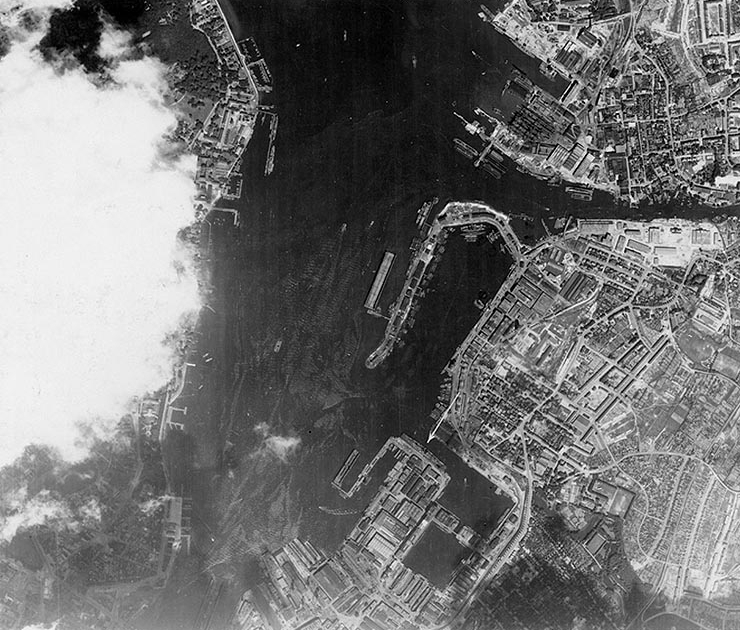 Aerial reconnaissance photo of Scharnhorst in Kiel after the Channel Dash