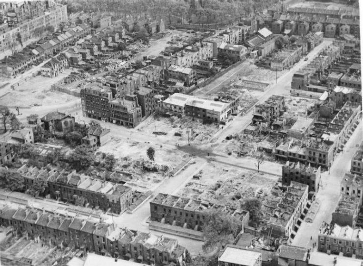 Bomb Damage in London, England, April 1945.