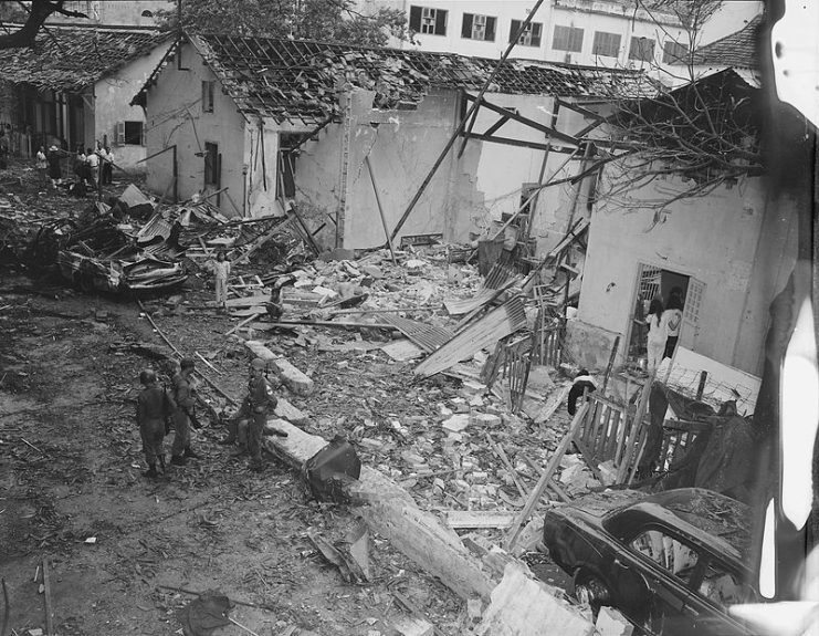 Brinks Hotel, Saigon, following a Việt Cộng bombing on Dec. 24, 1964. Two American officers were killed.