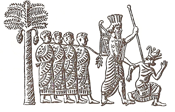 Cambyses II of Persia capturing pharaoh Psamtik III after his conquest of Egypt. Image on Persian seal, 6th century BC.