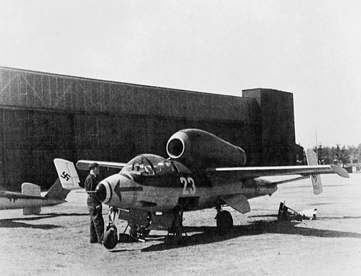 A captured He 162 120230 in France, brought to the USA by Operation Lusty.