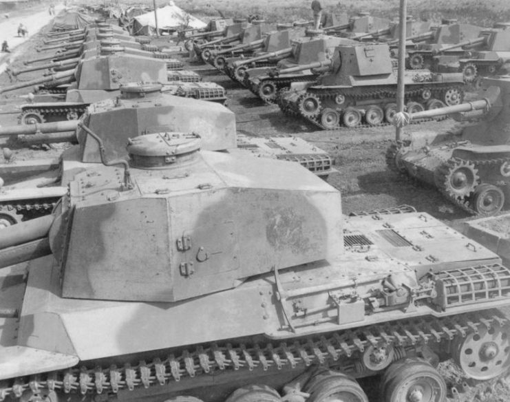 Type 3 Chi-Nu tanks of the 4th Tank Division, with a few Type 3 Ho-Ni III self-propelled guns among them.