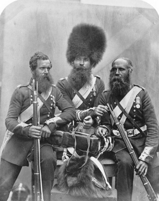 Coldstream Guards. Left to right, Joseph Numa, John Potter and James Deal.